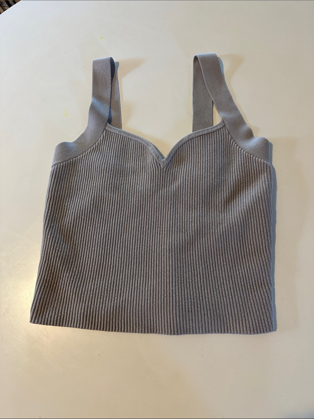 Ribbed V-Neck Abercrombie Crop Tank Top — Tan